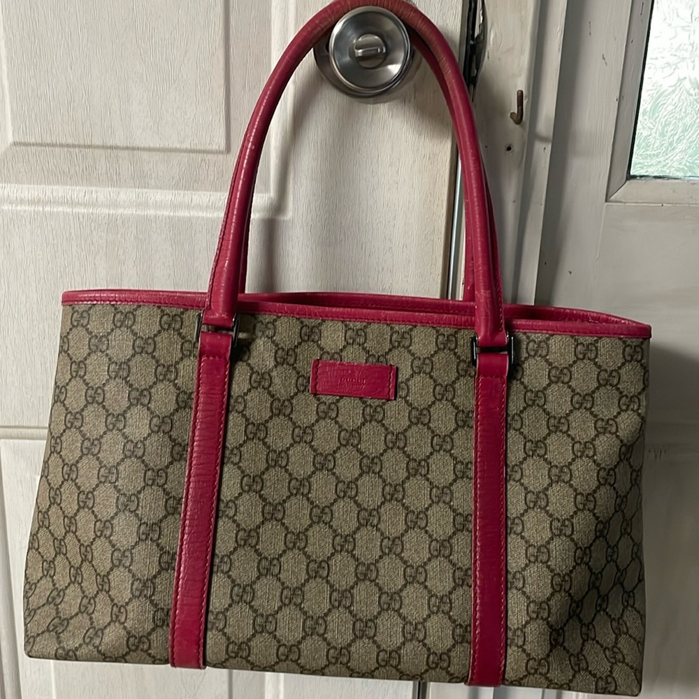 Vintage Gucci Brown and Pink Tote Bag with Signature Design